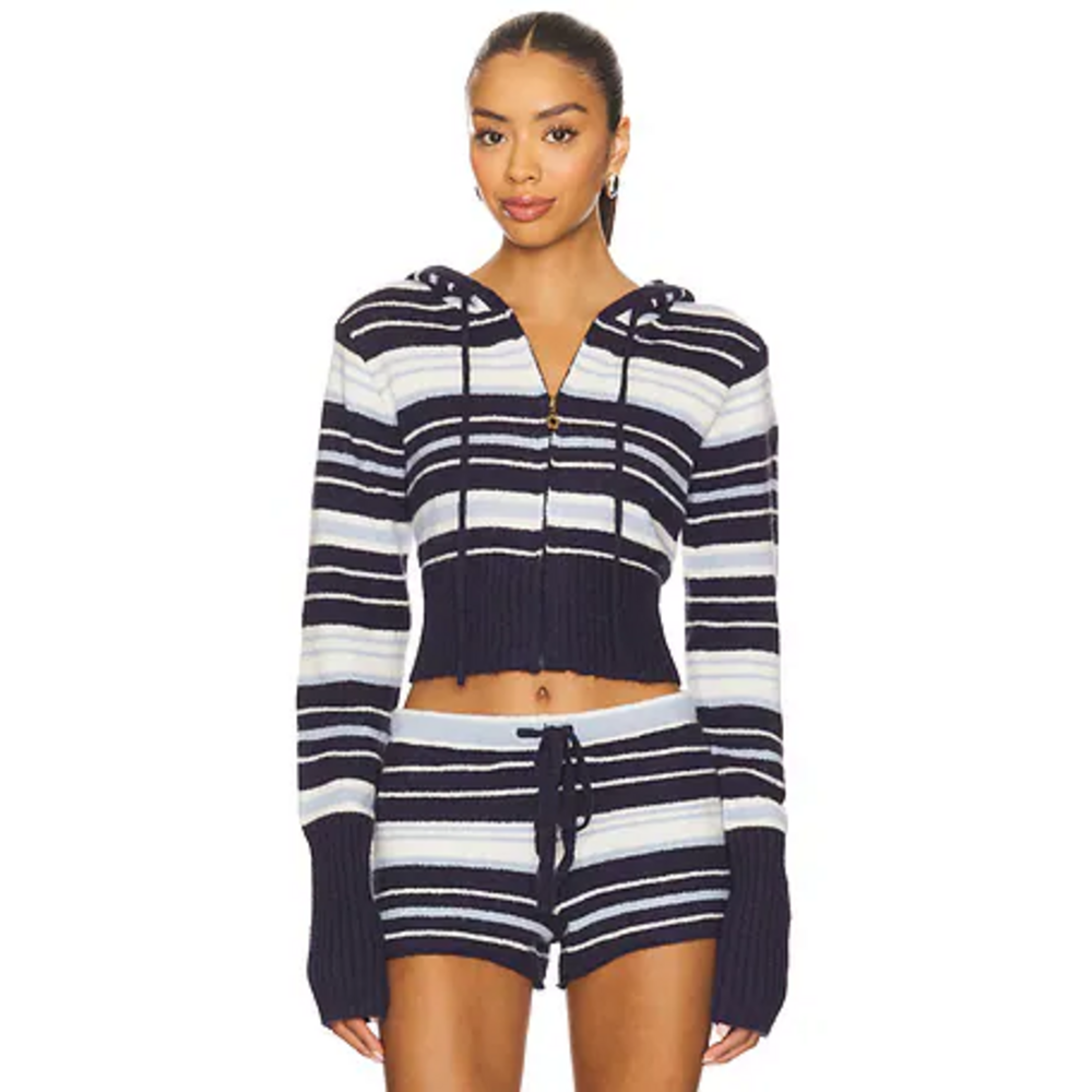 Dairy Boy Surfside Striped Knit Zip Up in Ocean Blue - Picture 4 of 8